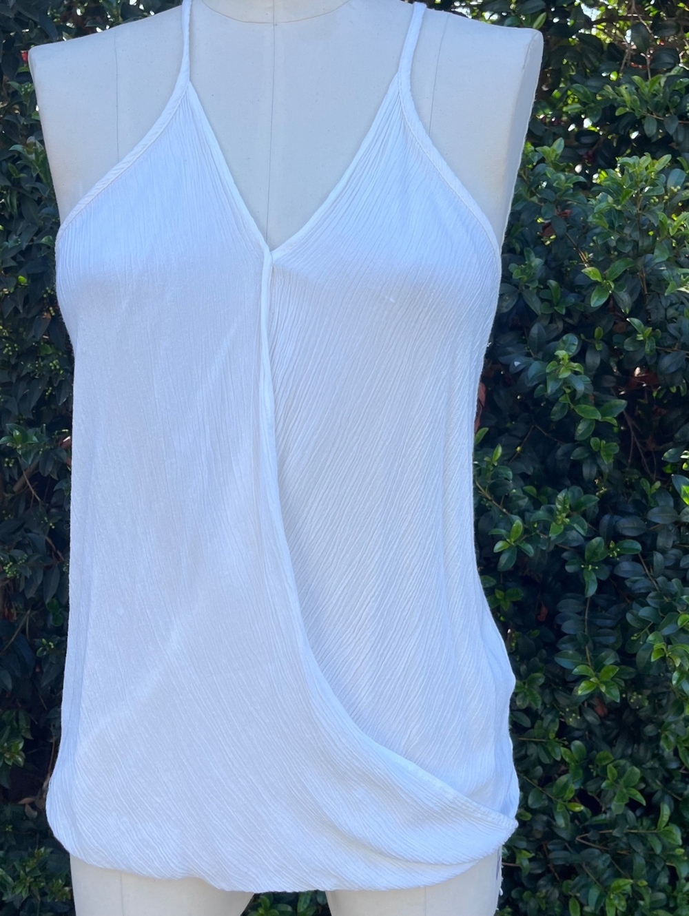 Vintage Y2K Final Touch White Rayon Gauze Wrap Halter Tank Top Made in USA S